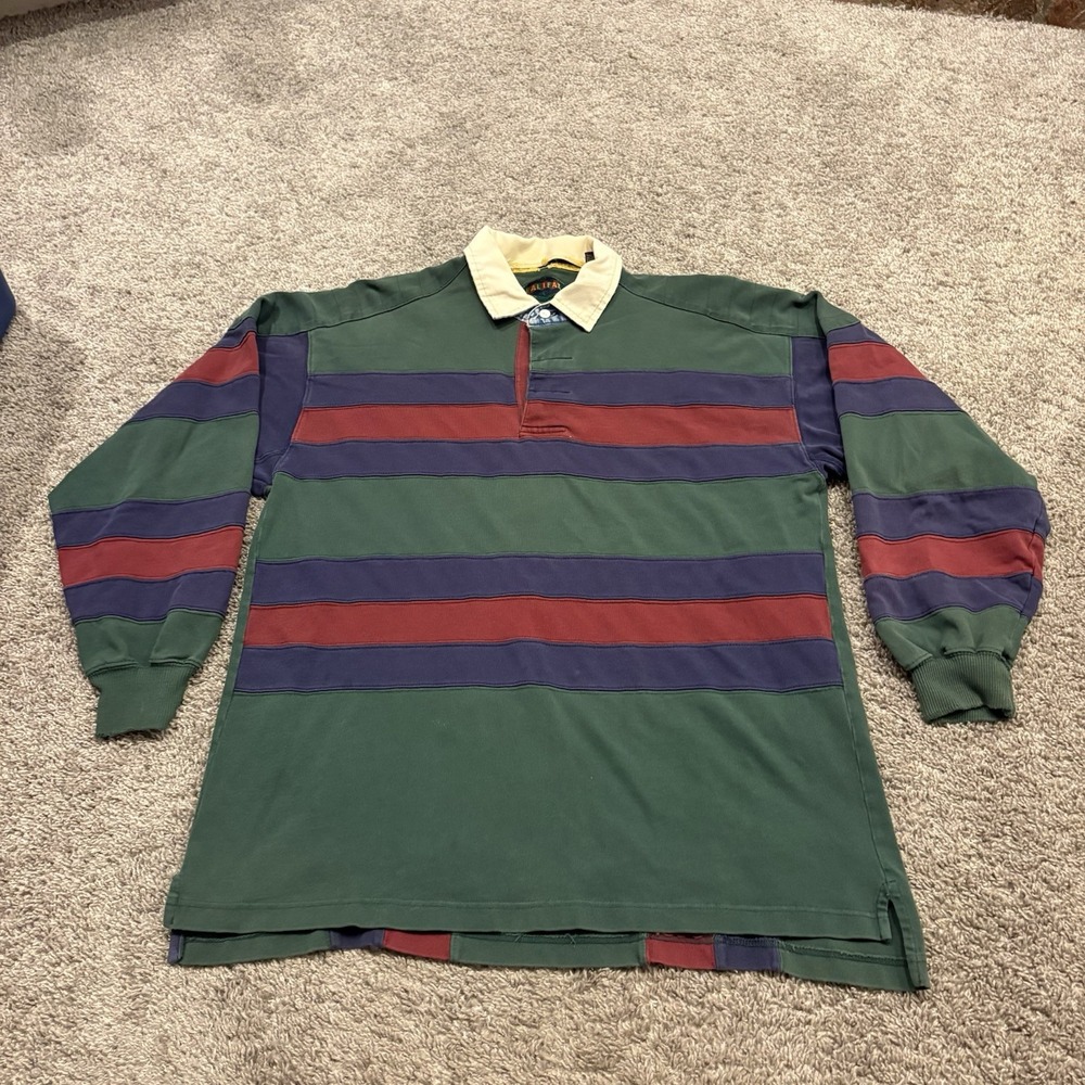 Men's 90s Halifax Striped Color Block VTG Oversized XL Long Sleeve Polo Rugby